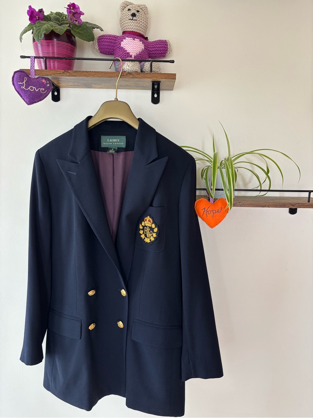 Lauren Ralph Lauren Navy Double-Breasted Blazer with Gold Crest Buttons